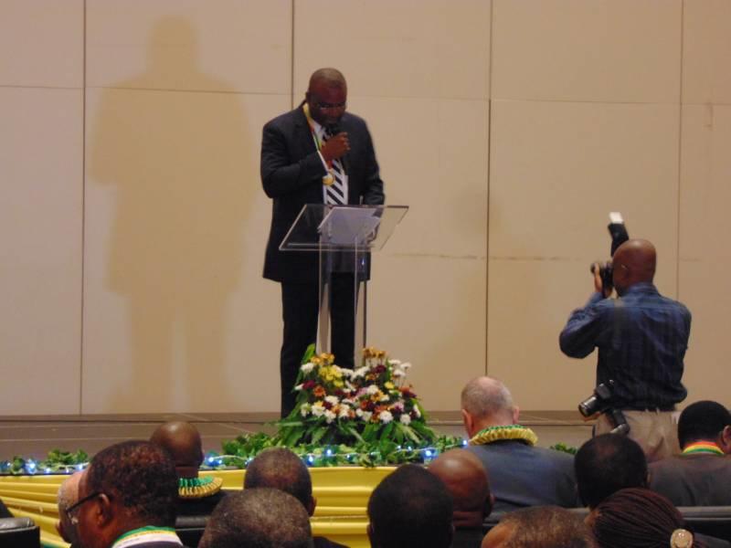 Mr. Nosa Omorodion delivering a speech on behalf of AAPG President Randi Martinsen at the opening ceremony.